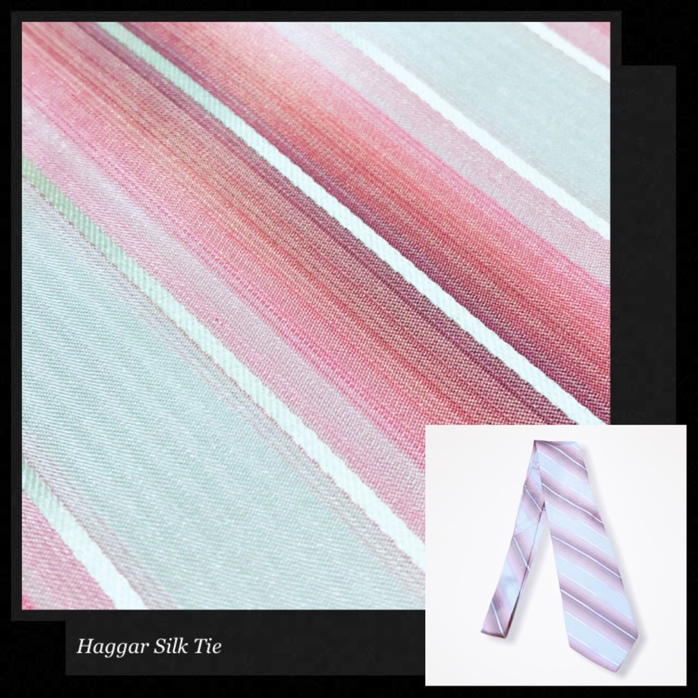 HAGGAR Collections Pink Silver Stripe Silk Tie